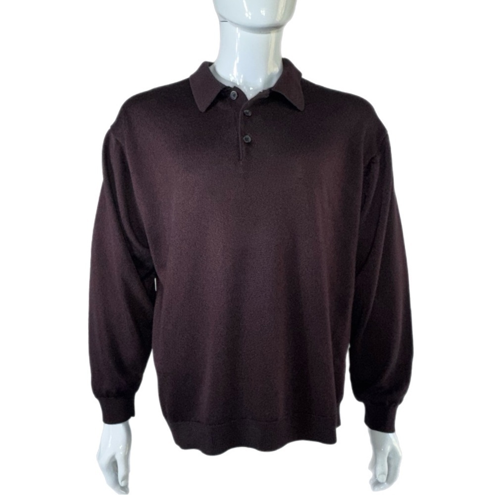 Pronto Uomo Men’s Burgundy Long Sleeve Knit Polo Sweater Shirt
